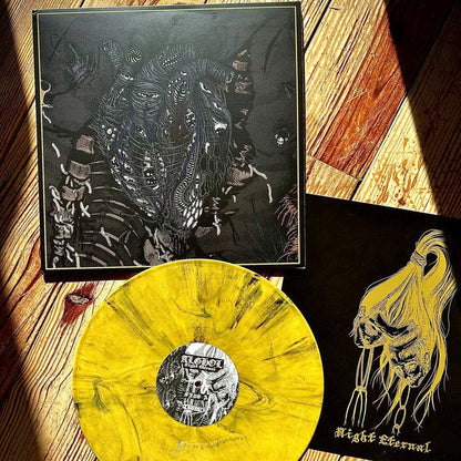 ALGHOL "Night Eternal" vinyl LP, yellow with black splatter vinyl, with printed jacket and insert