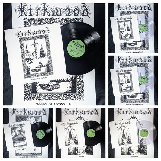 Image featuring all Jim Kirkwood LPs in black and clear vinyl