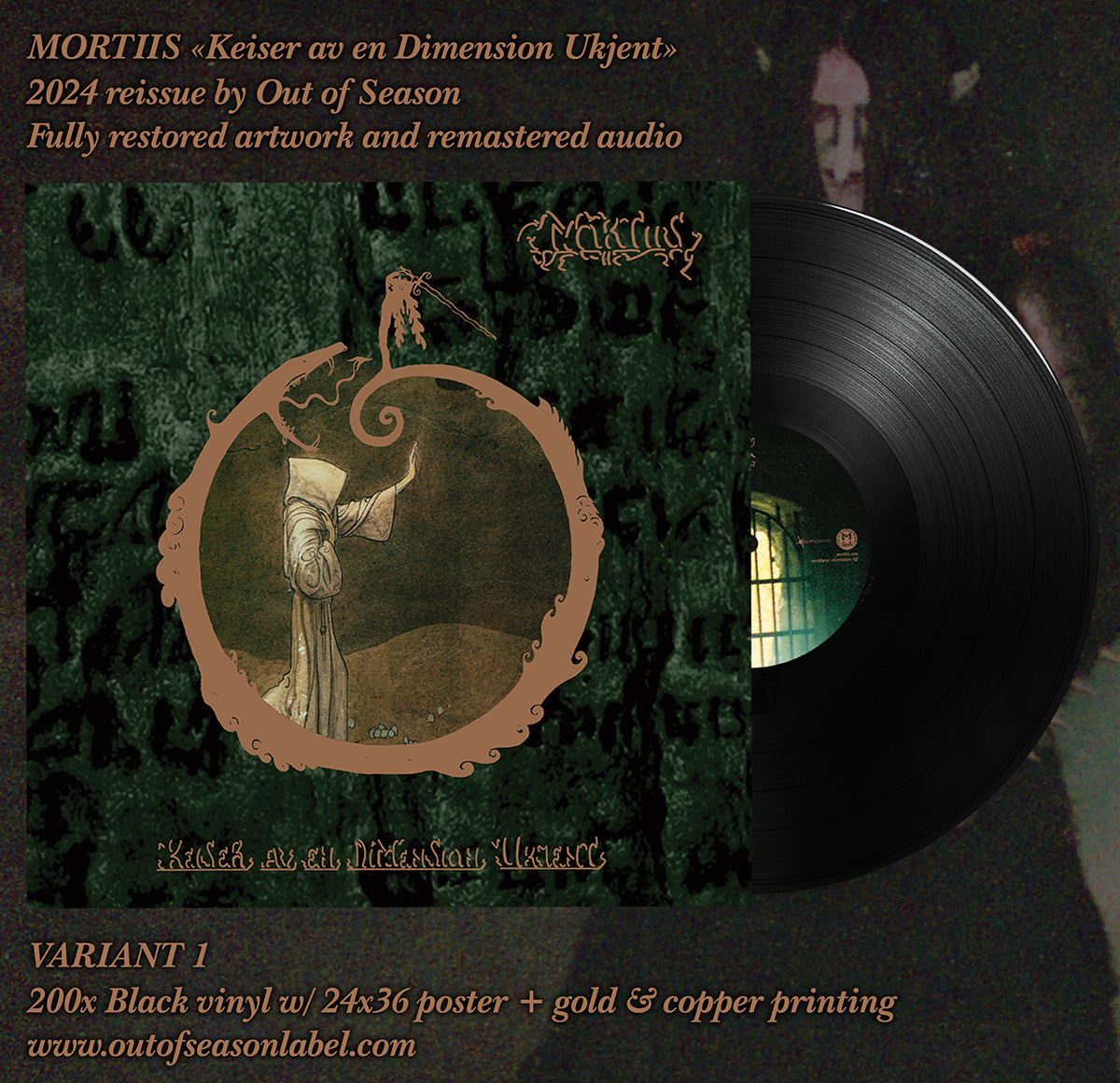 MORTIIS "Keiser Av En Dimension Ukjent" vinyl LP, mockup with black vinyl