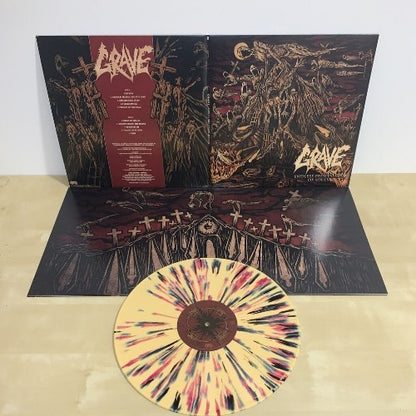 GRAVE "Endless Procession of Souls" vinyl LP, mustard yellow with black and red splatter vinyl and printed gatefold jacket