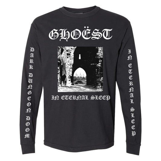 GHOEST In Eternal Sleep long sleeve shirt, black shirt with white print on front, back and both sleeves