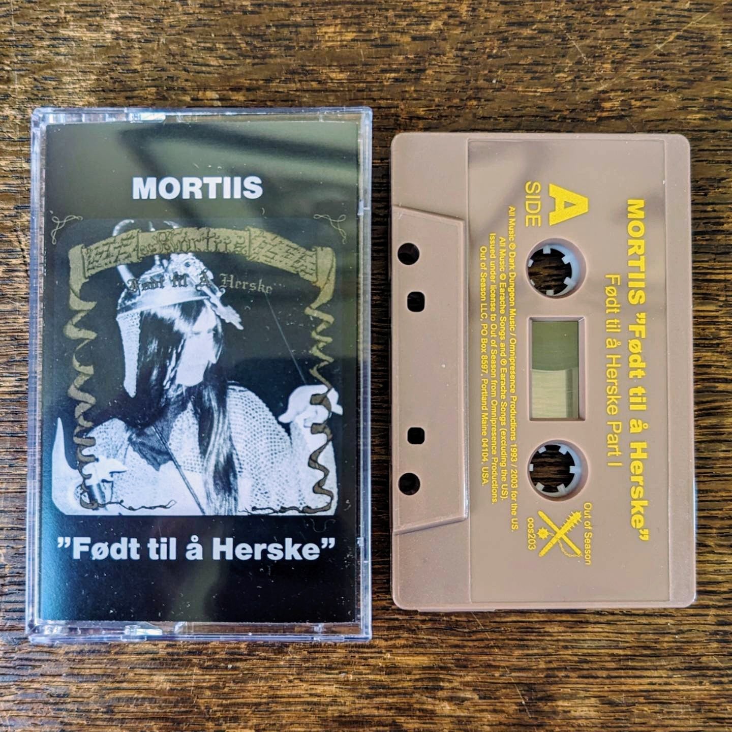 MORTIIS "Født til å Herske" cassette tape, brown shell with gold padprint, Norelco case and printed j-card