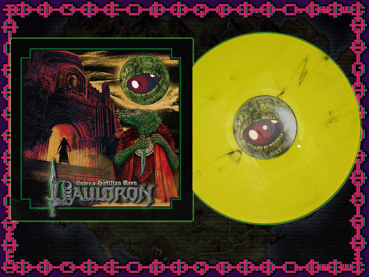 PAULDRON "Under a Reptilian Moon" vinyl LP, yellow marble vinyl with printed record jacket