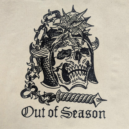 OUT OF SEASON "Skull N' Flail" Canvas Tote Bag (Natural) w/ free stickers!