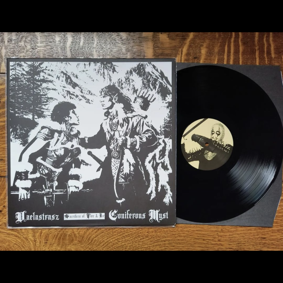 VAELASTRASZ / CONIFEROUS MYST "Sacrifices of Fire & Ice" Split vinyl LP, black vinyl with printed record jacket