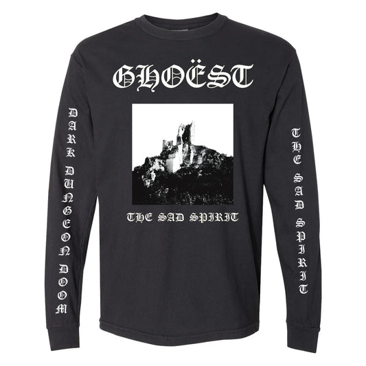 GHOEST The Sad Spirit 4-sided long sleeve shirt, white ink on black shirt