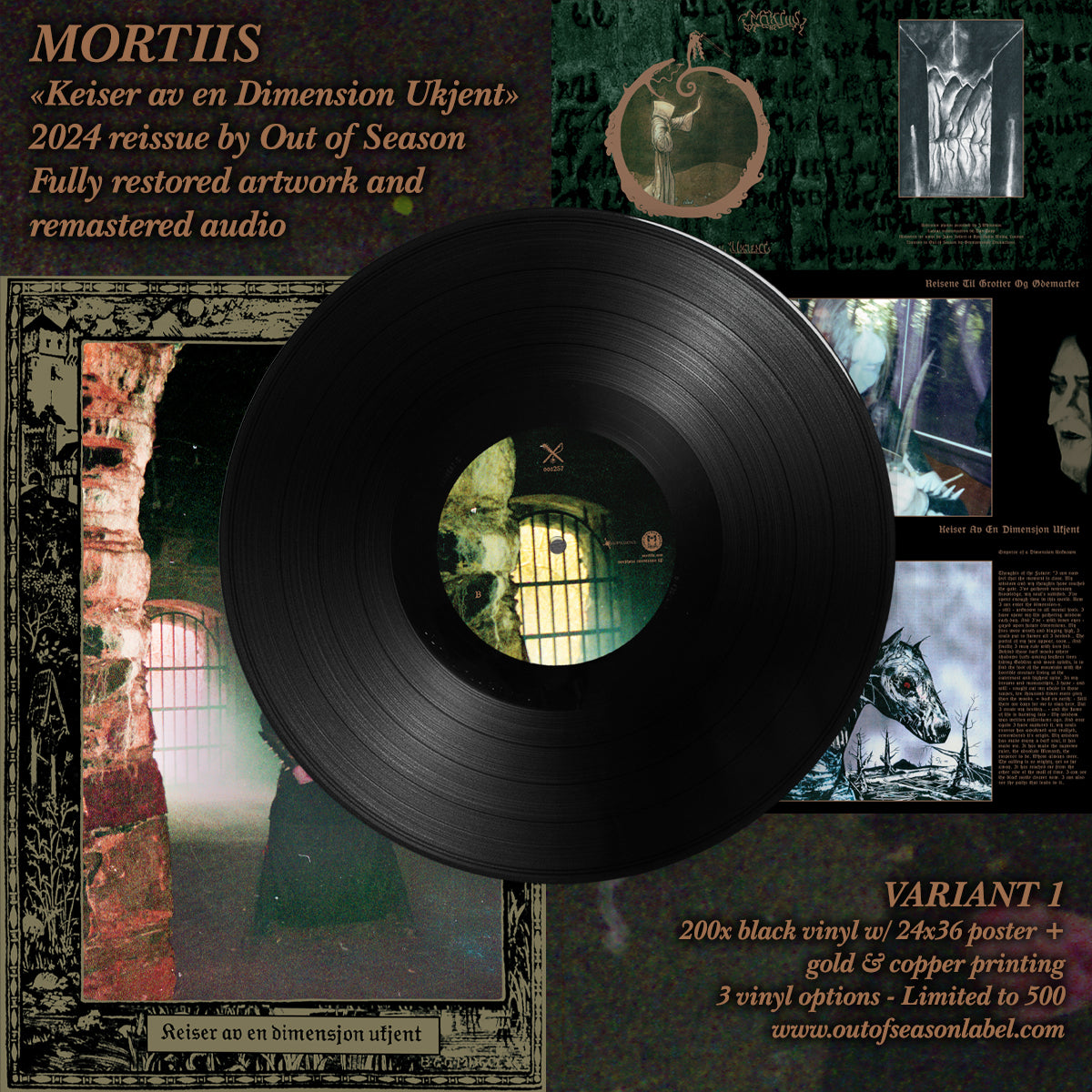 MORTIIS "Keiser Av En Dimension Ukjent" vinyl LP, mockup of black vinyl