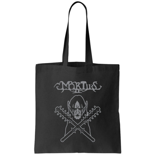 MORTIIS "Crossed Clubs" Canvas Tote Bag, black tote with grey print