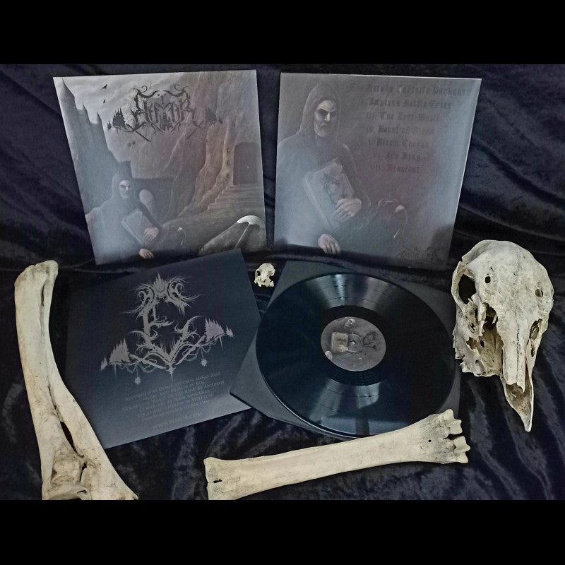 ELFFOR "Arkaik III" vinyl LP, black vinyl printed jacket and 12" insert, displayed with various animal bones