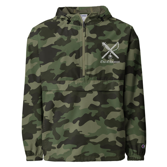 OUT OF SEASON Embroidered Windbreaker Packable Jacket (Champion - Camo or Black)