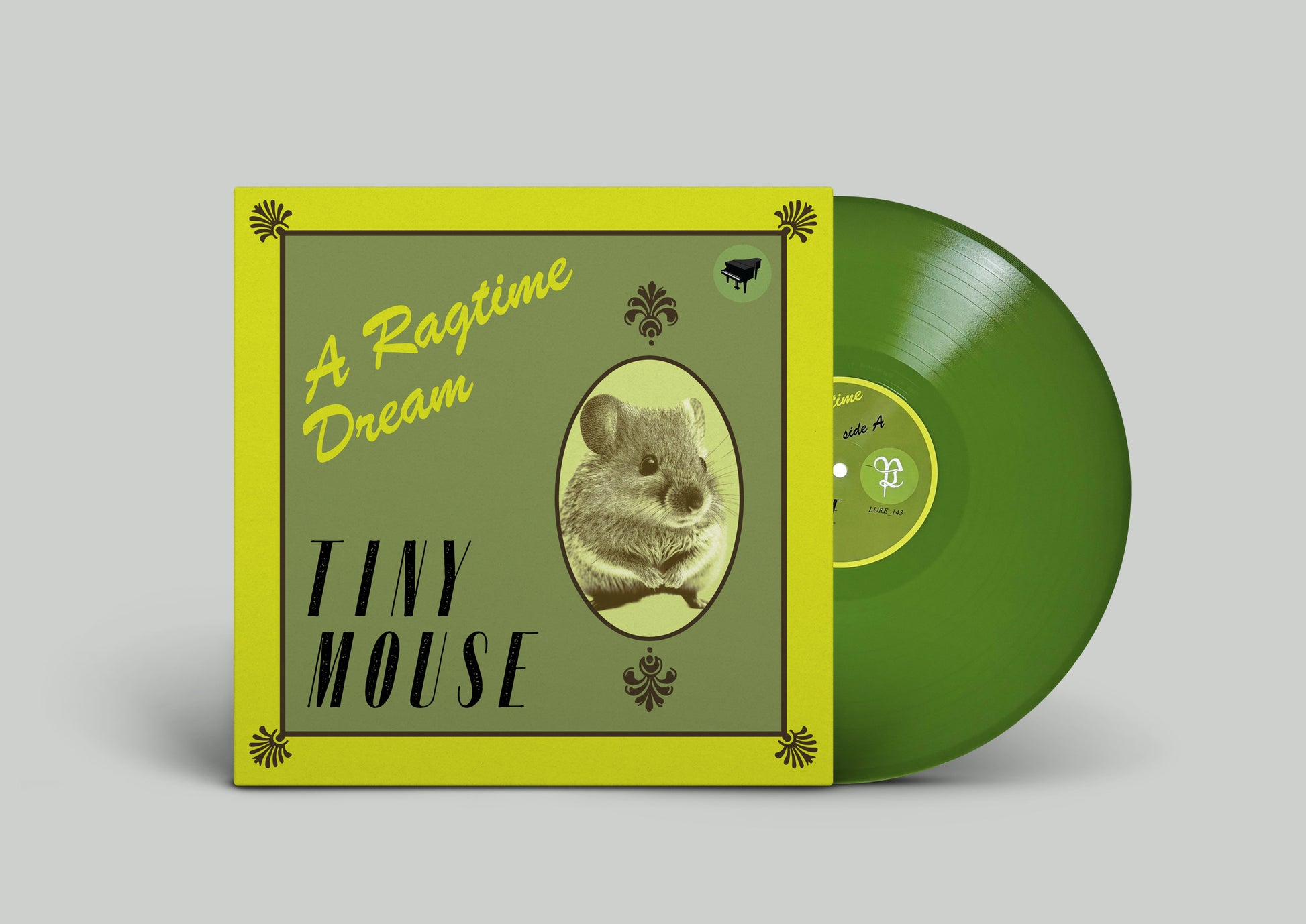 TINY MOUSE "A Ragtime Dream" Vinyl LP, product mockup. Green vinyl with printed record jacket