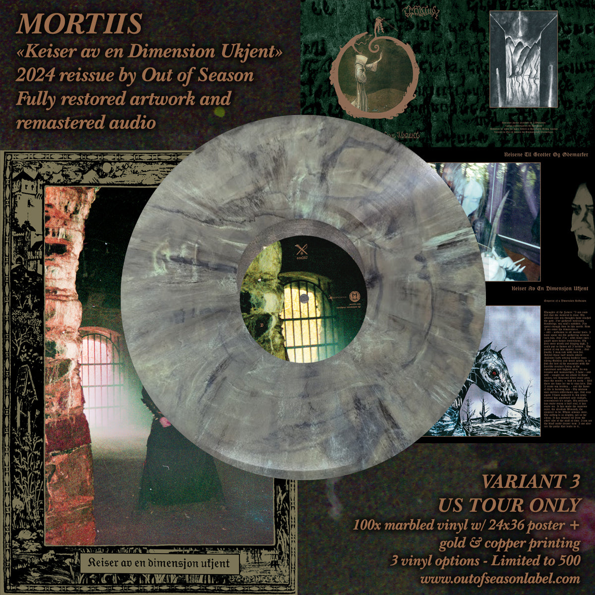 MORTIIS "Keiser Av En Dimension Ukjent" vinyl LP, mockup of marble vinyl