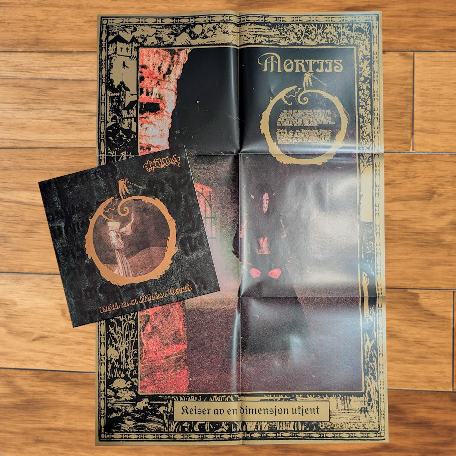 MORTIIS "Keiser Av En Dimension Ukjent" vinyl LP, extra large 24x36" poster insert, gold/copper spot printing