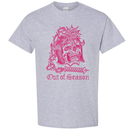 OUT OF SEASON "Skull N' Flail" T-Shirt (Grey w/ Rubine Red, lim.30)