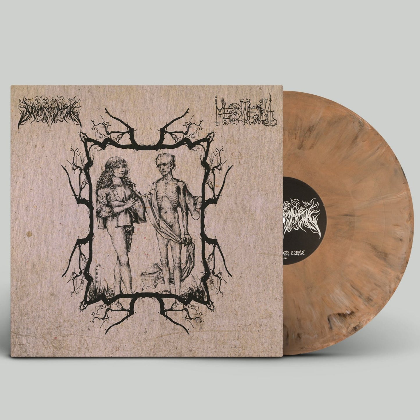 MEDWEGYA / BEHROSTH split Vinyl LP, brown marble vinyl color, with heavy duty printed record jacket