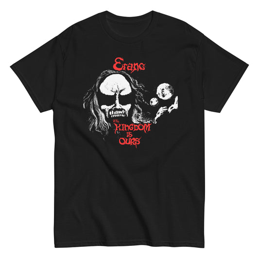 Erang The Kingdom is Ours T-shirt, skull, album artwork, red and white inks on black shirt