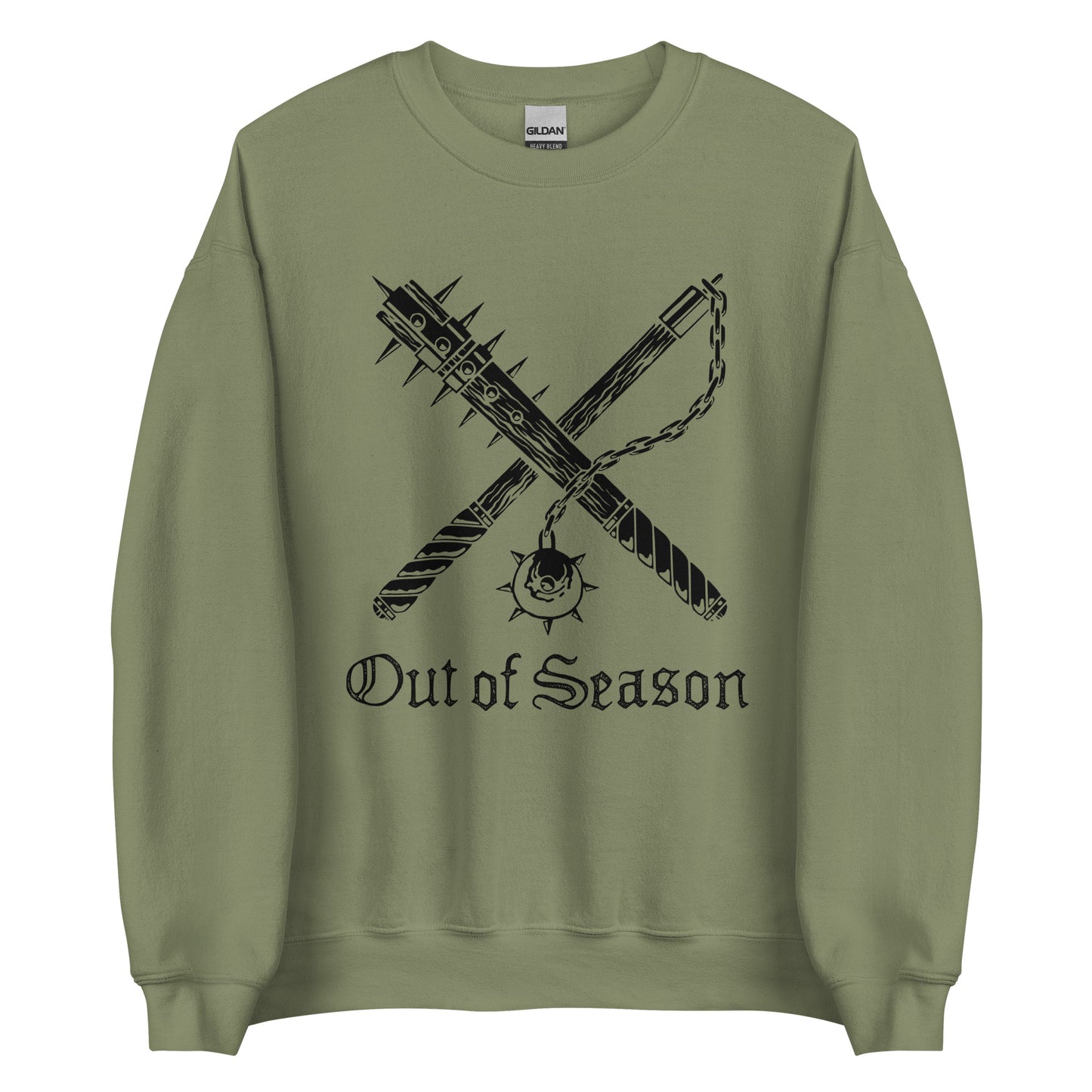 OUT OF SEASON "NEDSM" Crewneck Dad Sweatshirt (2-sided, army green)