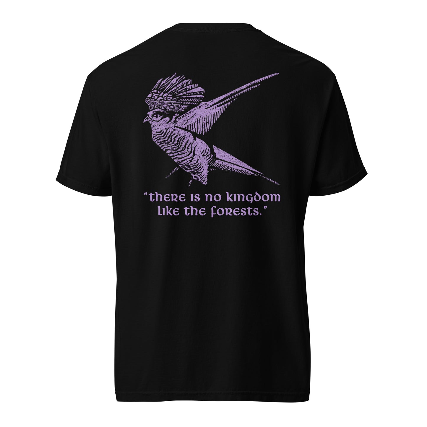 Fogweaver T-shirt, purple ink on black shirt, back