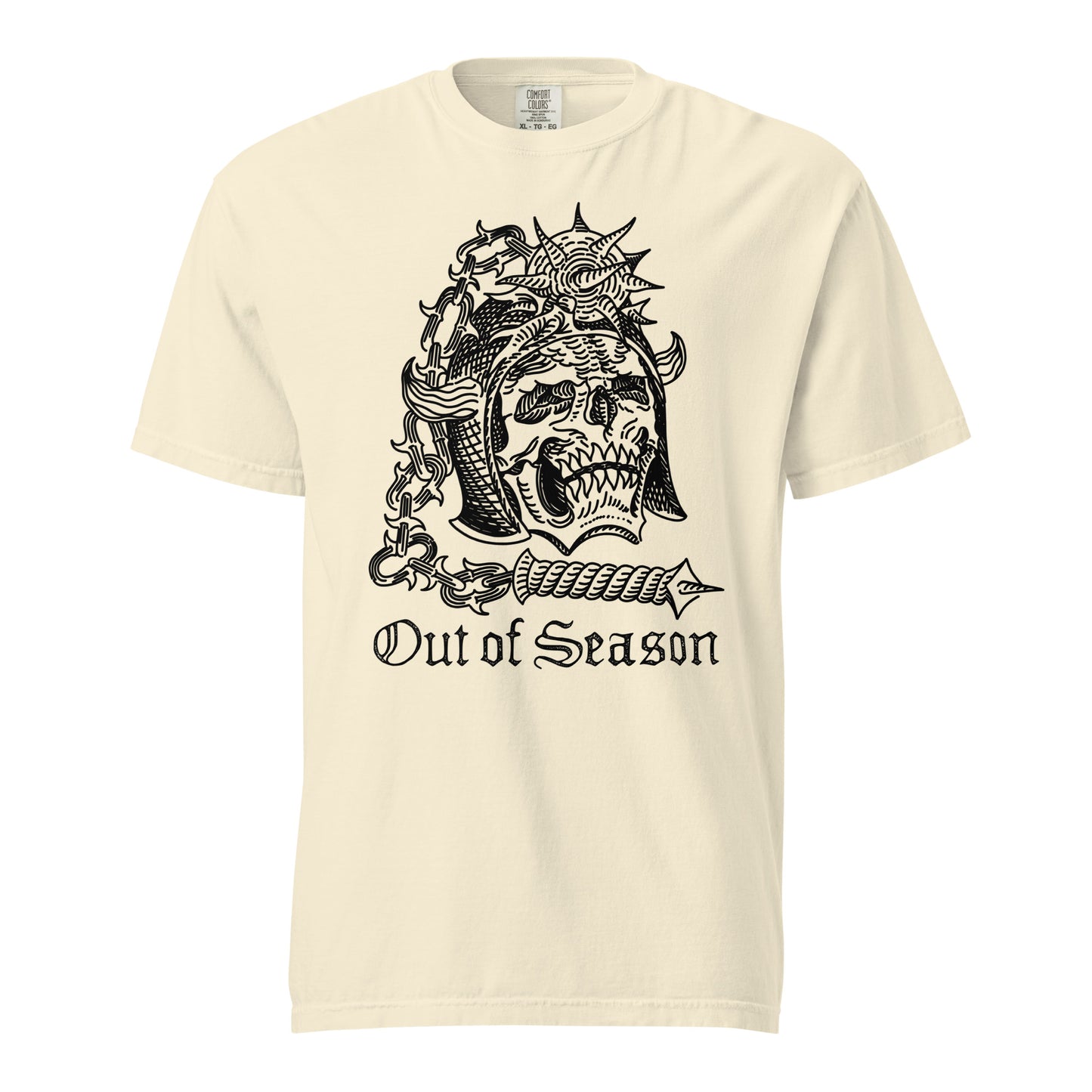 OUT OF SEASON "Skull N' Flail" Premium T-Shirt (Comfort Colors) *EU / UK / WORLD* (Ivory/Moss/White)