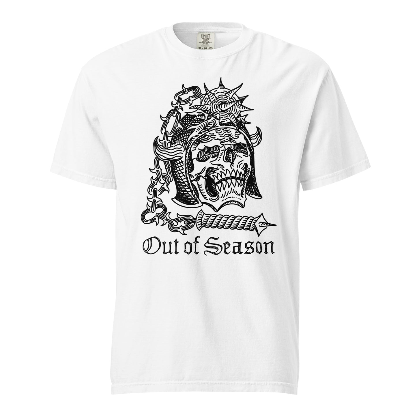 OUT OF SEASON "Skull N' Flail" Premium T-Shirt (Comfort Colors) *EU / UK / WORLD* (Ivory/Moss/White)