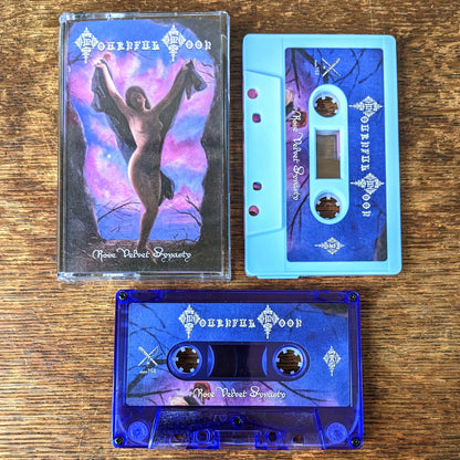 MOURNFUL MOON "Rose Velvet Dynasty" cassette tape, pink/blue or violet tint shell with printed sticker label, Norelco case and printed j-card