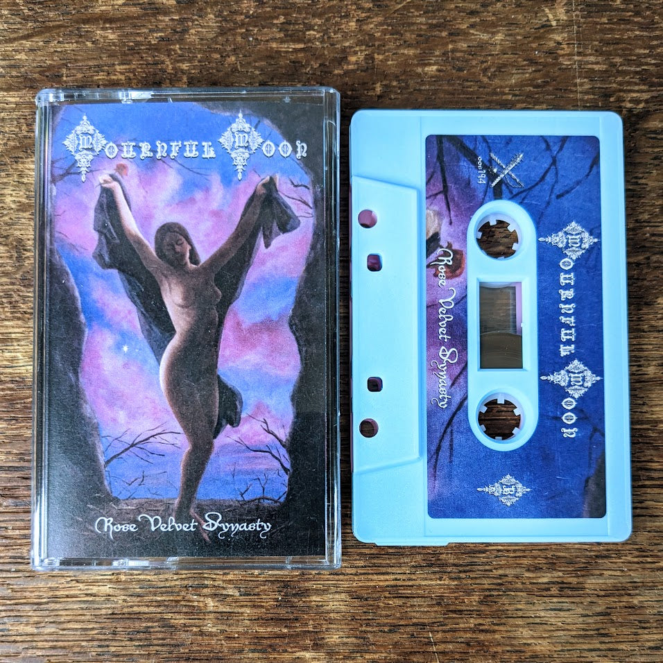 MOURNFUL MOON "Rose Velvet Dynasty" cassette tape, pink.blue shell with printed sticker label, Norelco case and printed j-card